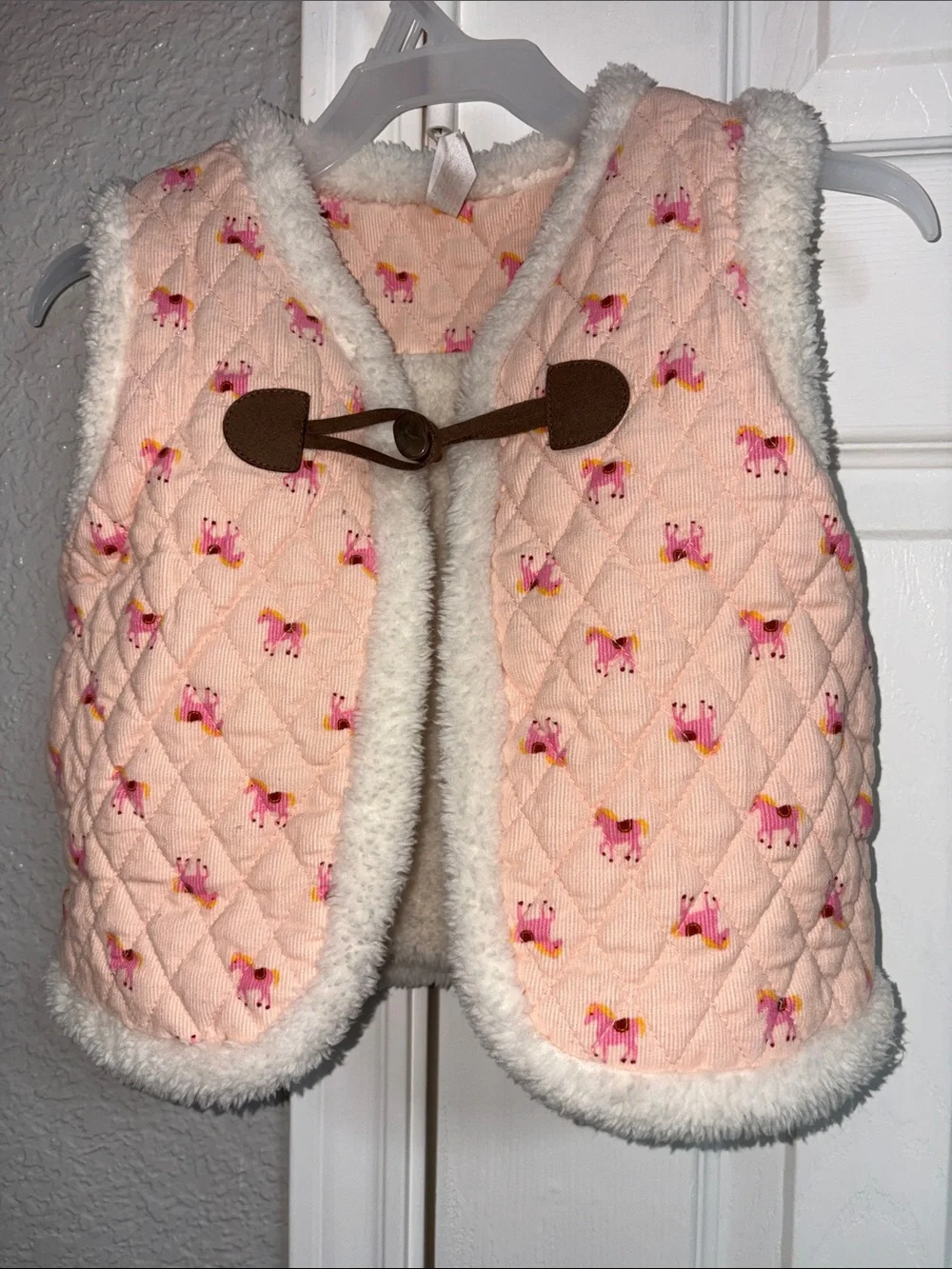 Matilda Jane Cream Sherpa Vest with Pink & Blue Button Accents